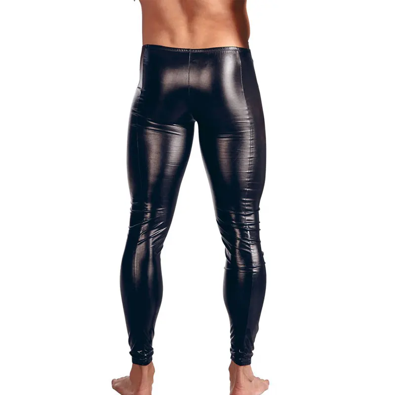 Sexy U Pouch Zipper Open Shiny Stage Dance Pencil Pants Faux Leather Skinny Pants Sexy Legging Gay Wear Plus Size Sexy Tight F24