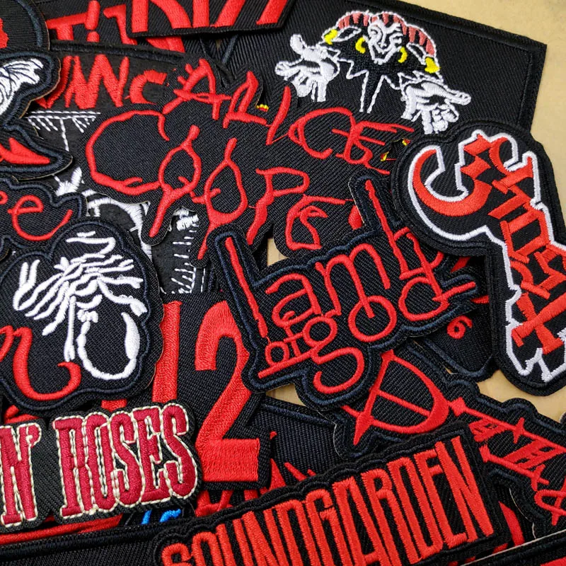 rock band patches para roupas listras bordados ferro em emblemas etiquetas de costura colete jaqueta vermelha