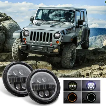 

1 PC 500w 7 Inch Round Led Angel Eye Wrangler Headlights Off-road Work Light Eight Eyes And Eight Beads