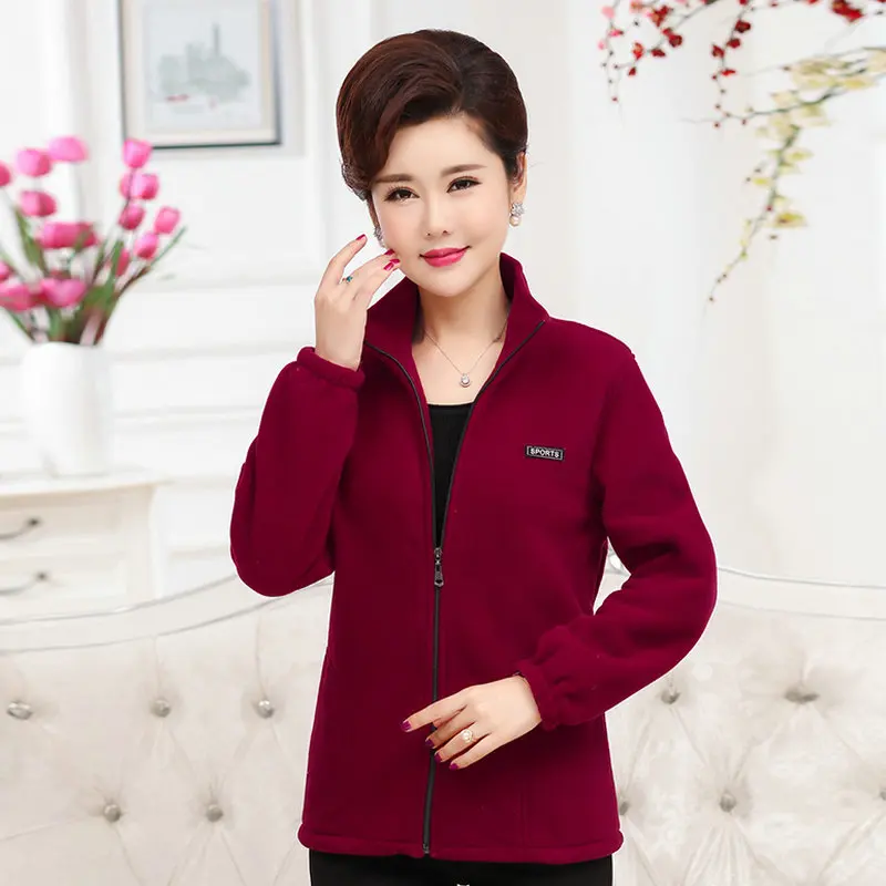 low cost  Women Warm Fleece Jackets Autumn Spring Polar Fleece Coat Female Lightweight Outerwear Red Purple G