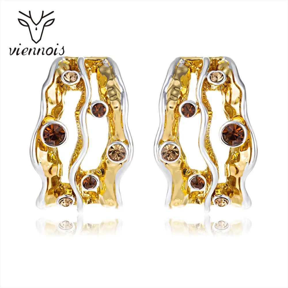 Viennois MulticolorStud Earrings For Women Gold/Black Silver Color Cutout Geometric Zricon Design Female Metallic Party | Украшения и