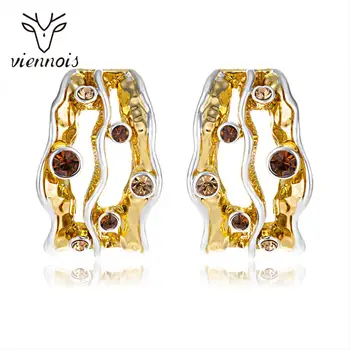 

Viennois MulticolorStud Earrings For Women Gold/Black Silver Color Cutout Geometric Zricon Design Female Metallic Party Earrings
