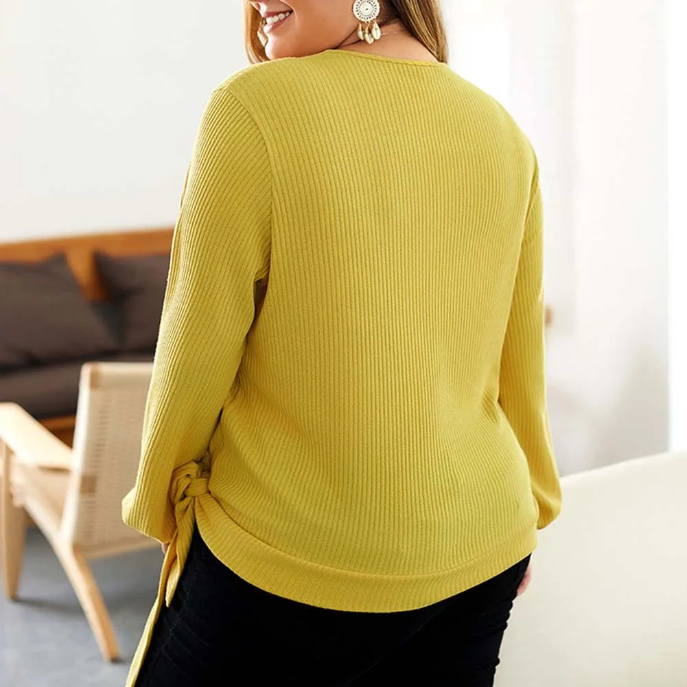 Kureas женский свитер, теплые вязаные топы размера плюс, модная повседневная одежда с v-образным вырезом и рукавами-фонариками для зимы и осени