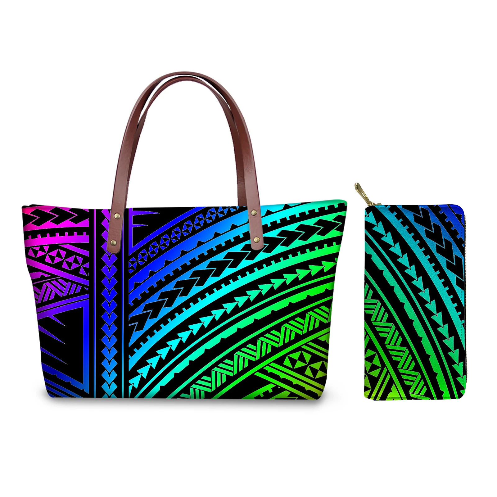 

Polynesian Rainbow Print Female Large Shoulder Bags Pugs Tonga Travel Beach Totes Cats Hot Bolsa Feminina Women Top-handle Bag