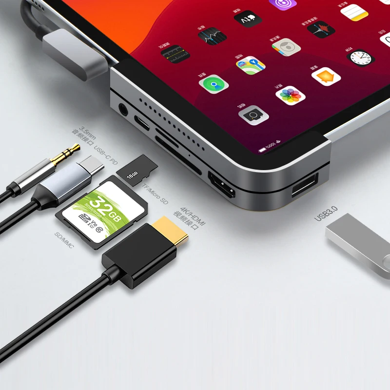 Ajiuyu-usb c Hub para Ipad Pro 11 12.9 tipo c Dock Usb 3.0 Hdmi 35 mm Porta pd Adaptador Conversor Tablet Hub 2023 - Imagem 5