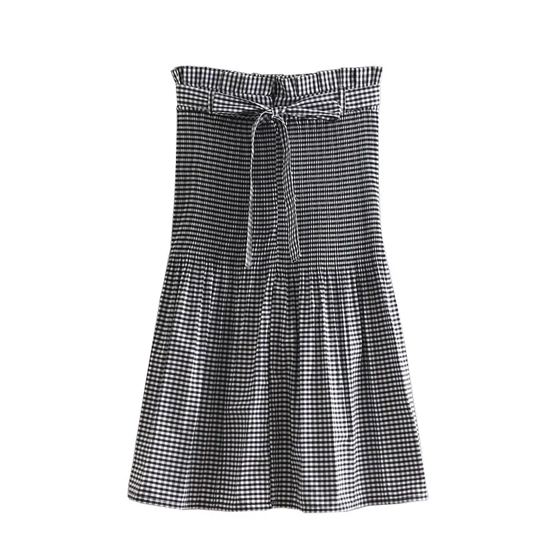 

C7037-5199 WOMEN'S Dress Europe And America Fashion High-waisted Pattern A- line Lace-up Waist Hugging Slim Fit Half-length Medi