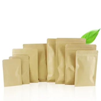 

100pcs High Barrier Kraft Paper Zipper Coffee Pouch Bag, Zip Lock Food Gift Cookie Baking Packaging Paper Bags