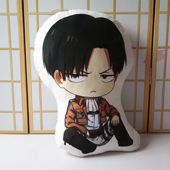 

Attack on Titan pillow toy Anime Levi Ackerman short plush stuffed doll double sided pillowcase 48cm for gift