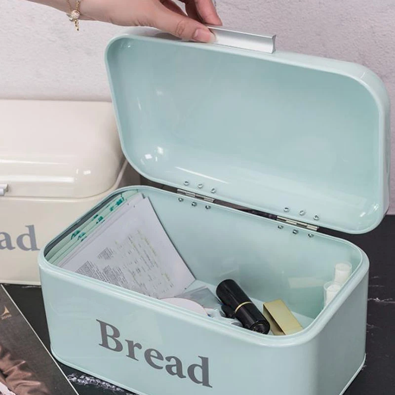 Vintage Bread Box Cupboard Iron Snack Box Desktop Finishing Dust-Proof Storage Box Storage Bin Keeper Food Kitchen Shelf Décor C