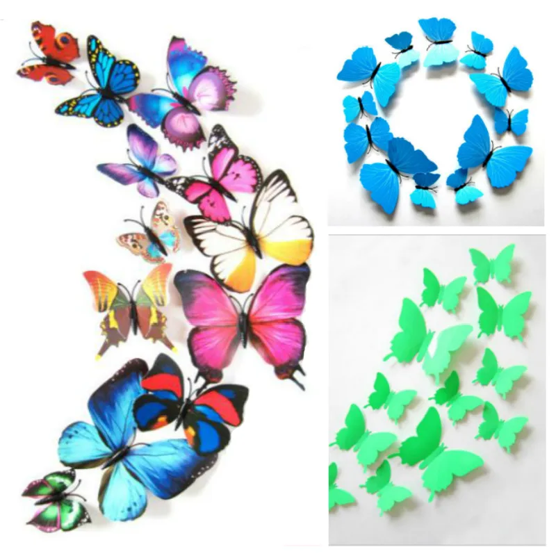 

12pcs/lot 27 Colors 3D PVC Wall Stickers Magnet Butterflies DIY Wall Sticker Home Decor Poster Kids Rooms Wall Decoration