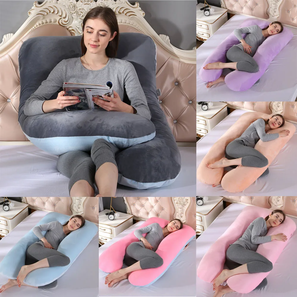 Extra Comfort U-Shaped Pregnancy Pillow Case Maternity Full Body Support Brown 