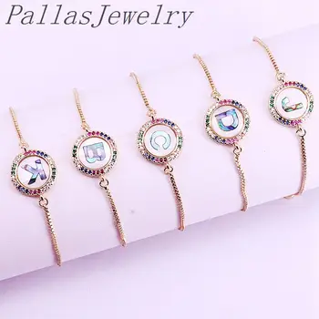 

12Pcs Colorful Zirconia Shell Letter Jewelry Bracelets CZ Micro Pave NEW fashion Charm Adjustable Chain For Women