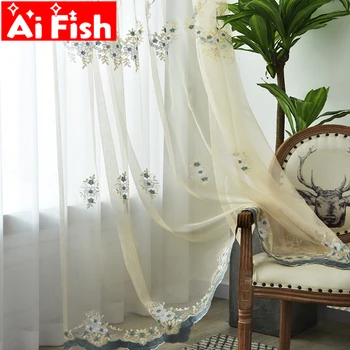 

Luxury embroidered floral lace tulle curtain for window curtains for living room the bedroom pastoral tulles for kitchen wp448#5