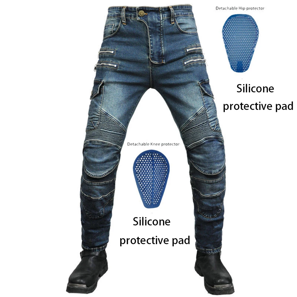 Motorcycle Pants Men Moto Jeans Zipper Protective Gear Riding Touring