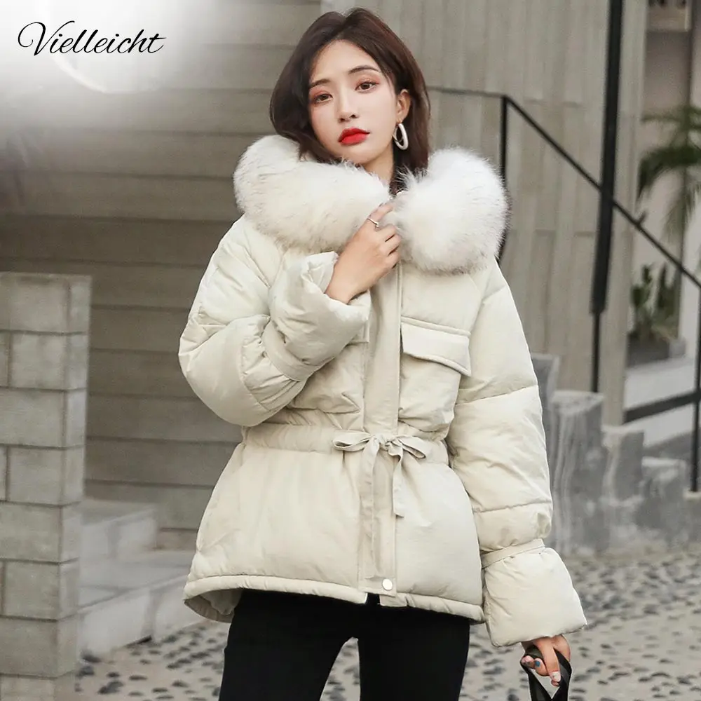 Goede Vielleicht 2019 Nieuwe Koreaanse Fur Hooded Jassen Parka Winter Jas Vrouwen Korte Stijl Tie Up Warm Dikke Slim Winter Jas vrouwelijke