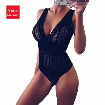 

Vana Javeasen Lace Sleeveless Bodysuits Women's Clothing Sexy V-Neck Backless Jumpsuit Women Summer Spaghetti Strap Slim Rompers