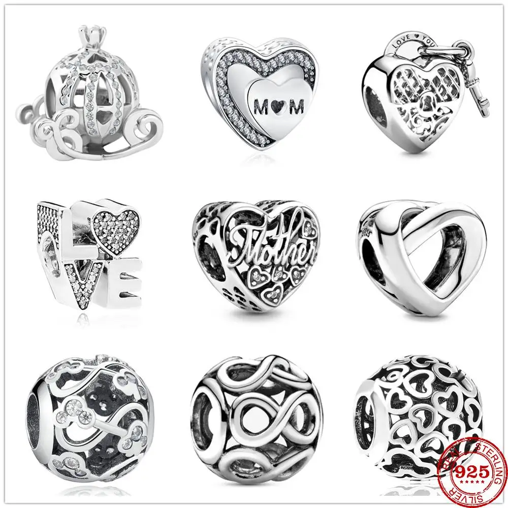 Бусины из стерлингового серебра 925 бесконечное LOVE mom (Я люблю маму) с замком