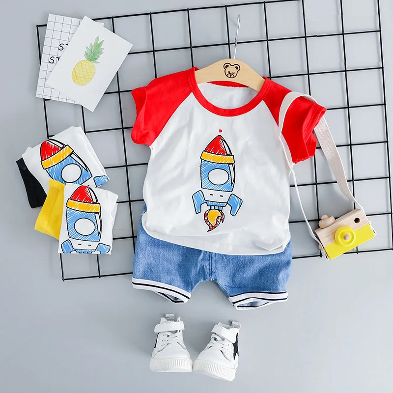 Baby Boys Clothing Sets Cute Summer Rocket T-Shirt Toddler Clothes Suit for Kids Outfits Denim Shorts Outfit Infant Boy Clothes (4)