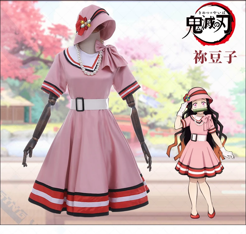 Аниме «Demon Slayer Kimetsu no Yaiba Kamado Nezuko», платье в стиле Лолиты для повседневной носки, карнавальный костюм для женщин на Хэллоуин, Рождество, карнавальные вечерние костюмы