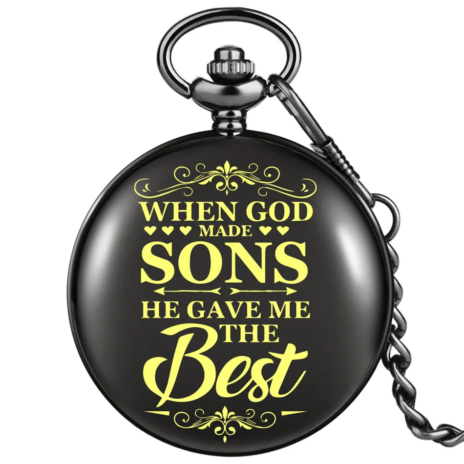Antique Quartz Pocket Watch Personalized Birthday Gifts for Kids Unique Printed Text &quot When God Made Sons He Gave Me the Best&quot |