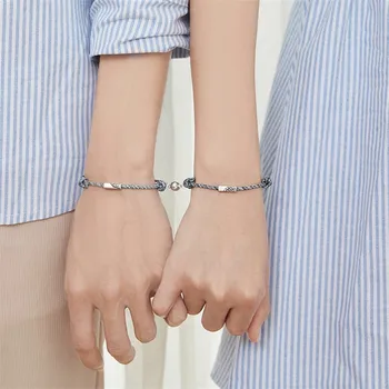 

2pcs/Set Couple Bracelet Rope Braided Distance Magnetic Charms Adjustable Bracelet For Women Men Lover Friendship Jewelry Gifts