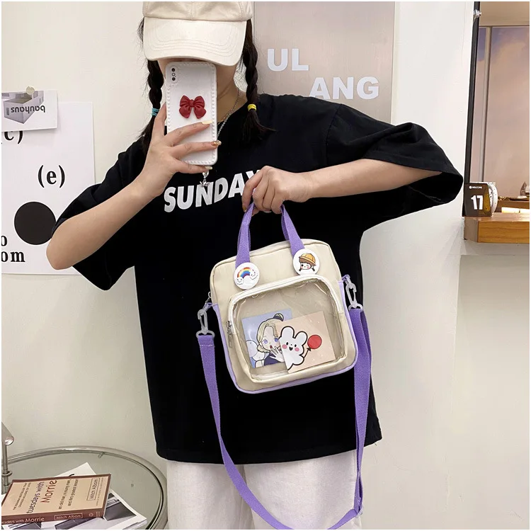 ItaBag Nylon Square Japanese Style Ladies Transparent Bag Lolita Girl Transparent PVC Ita Bag One-Shoulder Itabag Tote Bag Large