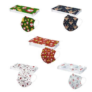 

50pcs Children's Mask Christmas Disposable Facemask 3ply Protective Mouth Covering Ear Loop Combination Printing Mascarilla