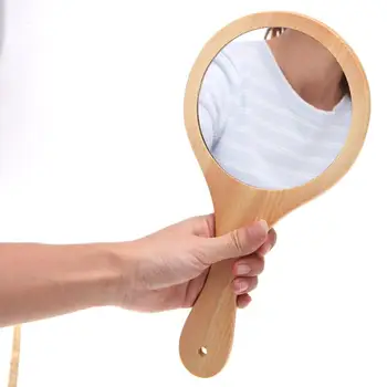 

Women Girl Mini Portable Makeup Mirror Pocket Makeup Cosmetics Compact Mirrors Wood handle Freeshipping j108