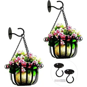 

2Pcs Wall Mount Ceiling Iron Hooks Plant Flower Pot Lantern Wind Chime Hangers