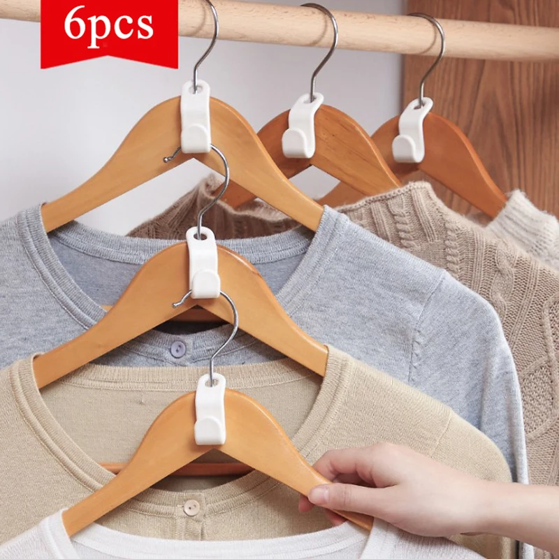 

6pcs Wardrobe Space-saving Stack Hanger Hook Multi-function Coat Hook Plastic Closet Stack Hanger Rack Bedroom Organizer Storage