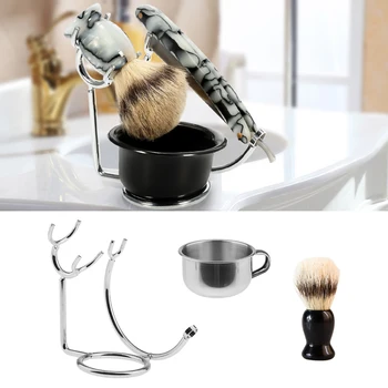 

3pcs Bathroom Men Salon Barber Shaving Brush Bowl Mug Cup Stand Holder Set Kit QUICK DRY & Keep Organized