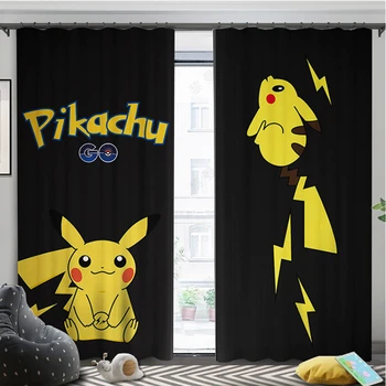 

Anime Pikachi Pokemo GO 2 Panels/Set Curtain Block out Fabric Drapes Darkening Thermal Insulated Window Curtains Living Bedroom