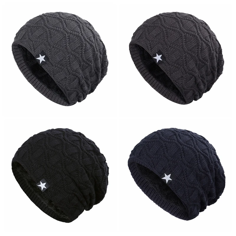 

Men Women Winter Slouchy Beanie Hat Velvet Cap Knitted Skull Cap Comfortable Windproof Fleece Lining Hat Beanies