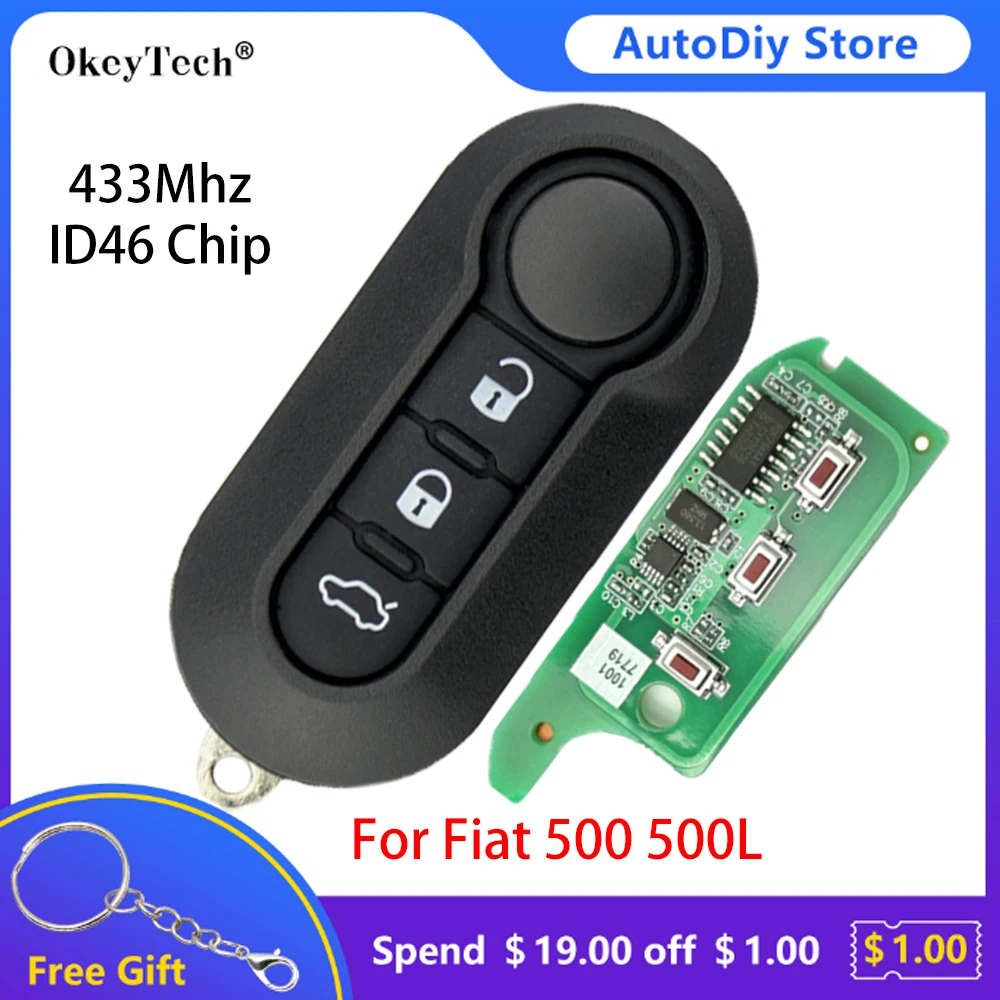 Okeytech 3 кнопки 433 МГц ID46 чип дистанционный Автомобильный ключ для Fiat 500 500L Punto Florino
