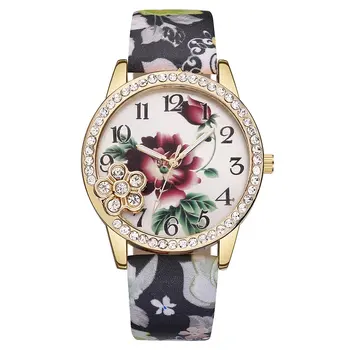 

Women Girls Quartz Watch High Quality Fashion Elegant Waterproof Red Flower Printing Band Dial Watch Cute Gift Present