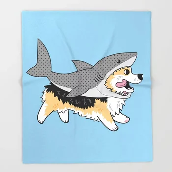 

Dog Corgi Cartoon Throw Blanket Cute Kids Design Another Corgi in a Shark Suit Blankets for Beds Christmas Decorations for Home