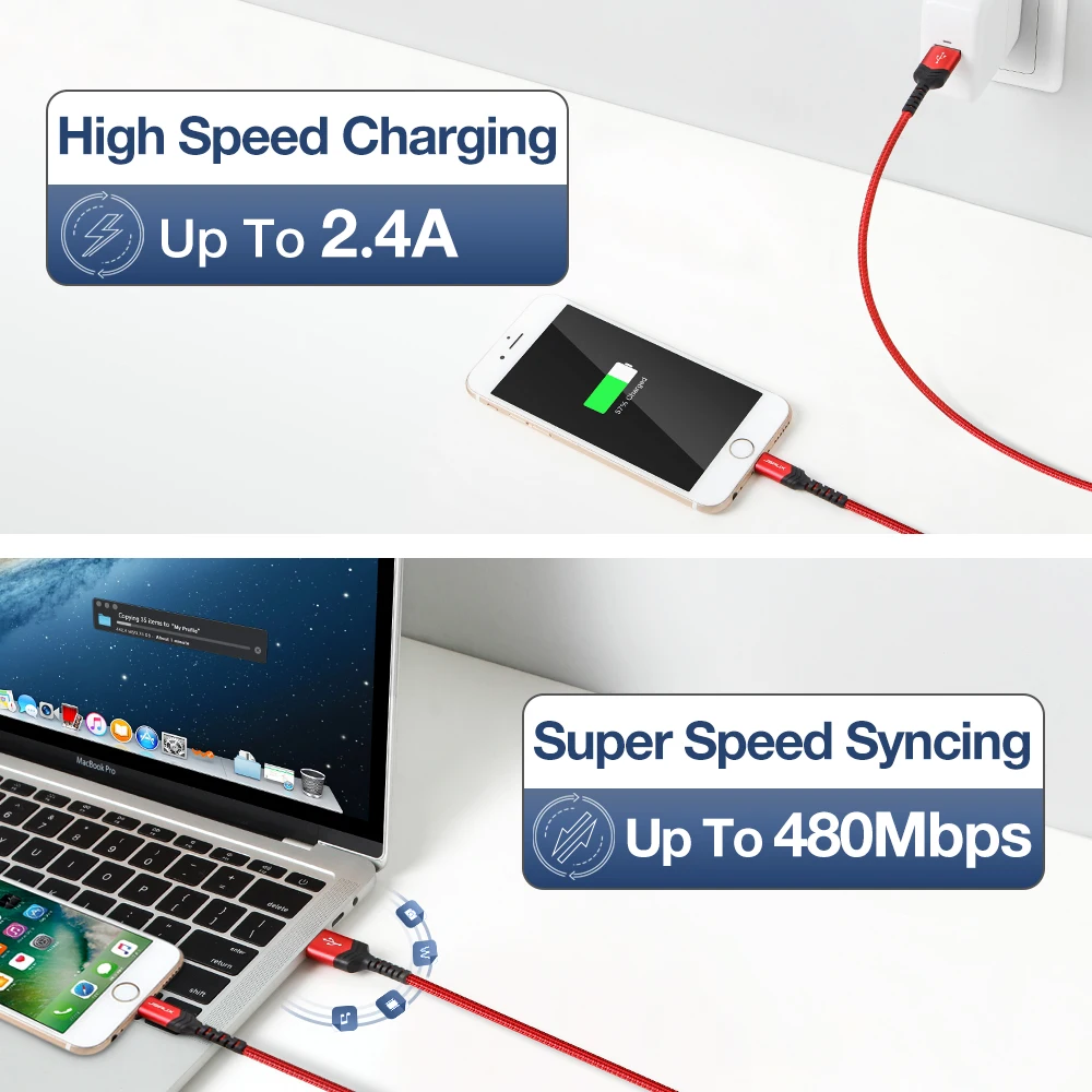 JSAUX iPhone Зарядное устройство кабель [Apple MFi] молниевые Кабели USB провод для быстрой зарядки для iPhone 11 Xs Max X XR 8 7 6s 6 Plus