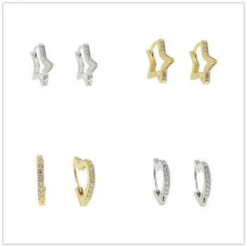 

2 Styles 2 Colors925 Sterling Silver Five-Pointed Star /Heart Shape Paved White Cz Shiny Jewelry For Women Wedding Gift