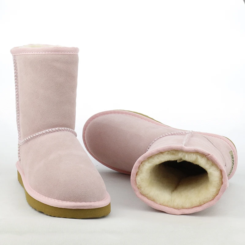 Pink Австралийские классические Водонепроницаемые зимние ботинки из натуральной воловьей кожи; женские ботинки; теплые зимние ботинки для женщин; большие размеры 35-44 - Цвет: Pink