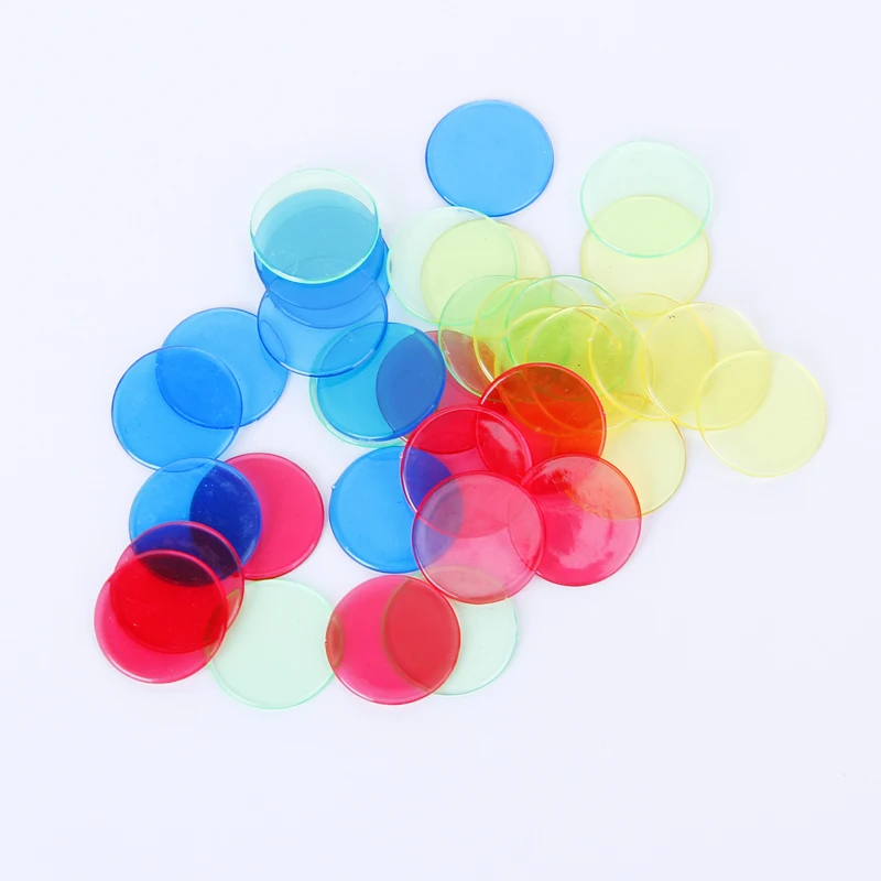 2 Packs 100pcs Professional Plastic Count Bingo Chips Markers for Bingo Game Cards 2cm 4 Colors Red/Yellow/Blue/Green