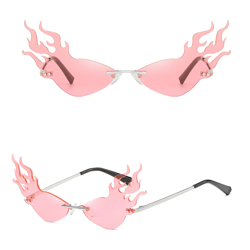 RBRARE Fire Wave Flame Sunglasses Women Rimless Sun Glasses For Men Transparent Eyewear Luxury Trending Party Sunglasses