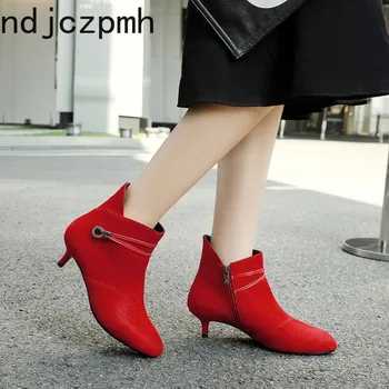 

Women's Boots The New winter fashion Pointed zipper mid heel Ankle boots Women's shoes plus size 33-43 Heel Height 4.5cm black