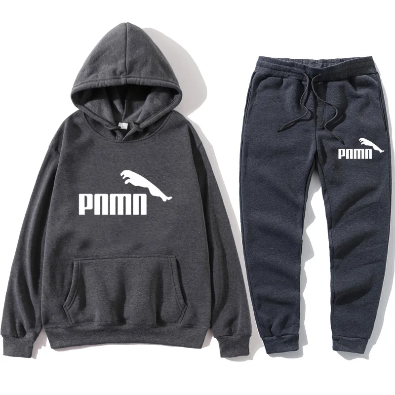 

2020 new 2-piece set of men's and women's hoodie pants clothing suit warm solid color sportswear track and field sportswear top