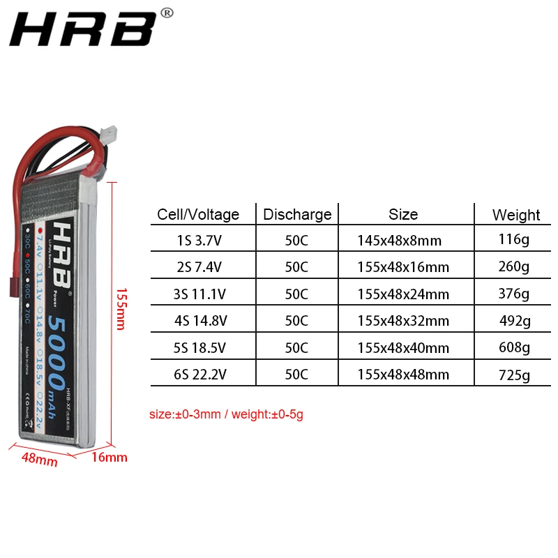 Литий полимерная батарея HRB 5000 мАч 11 1 В 14 8 в 50C T Deans XT60 EC5 7 4 2S 3S 18 5 22 2 для FPV самолета