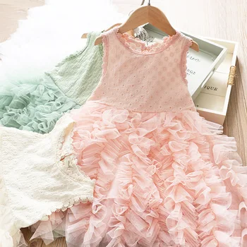 

5p215Tutu Embroidery Princess Baby Girl Dress 2020 Spring Party Wedding Easter Day Kid Dress For Girl Wholesale Child Clothes