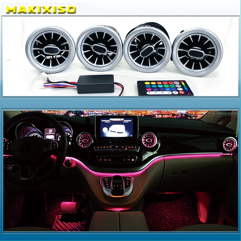 

LED Air Outlet 64 Colors For Mercedes Benz V Class W447 Vito V250 Interior Front Console Air Condition AC Vent Turbo Style
