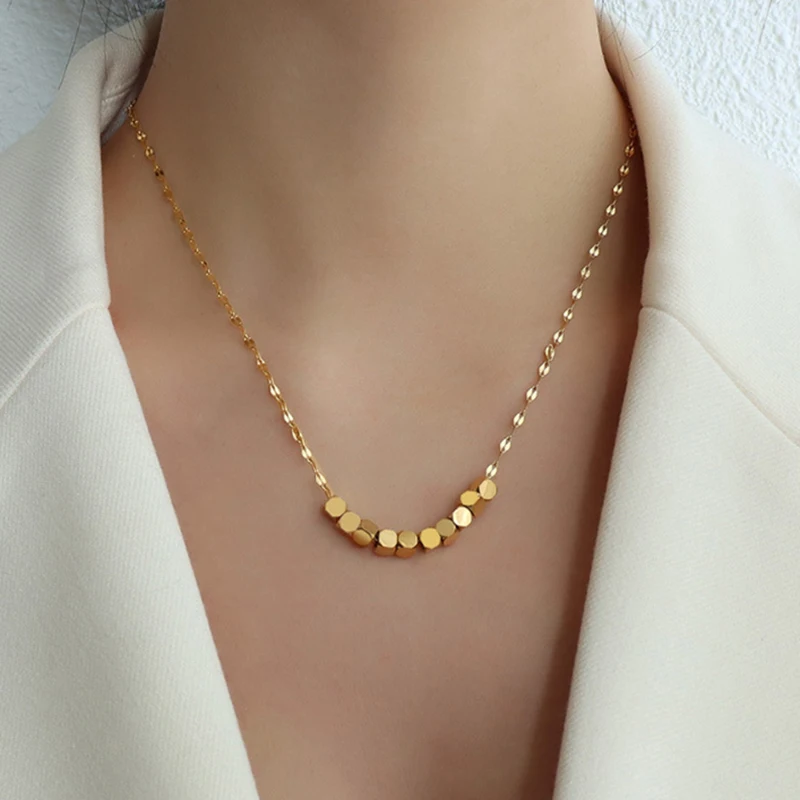 GHIDBK Fashion New Designer Gold Color Geomatric Necklace For Women Trendy Titanium Steel Cube Necklaces Minimalist Ins Style