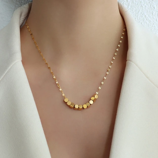 GHIDBK Fashion New Designer Gold Color Geomatric Necklace For Women Trendy Titanium Steel Cube Necklaces Minimalist Ins Style Fish mouth chain