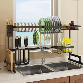 

Fregadero de acero inoxidable negro rejilla para escurrir platos cocina material de estantería de almacenamiento