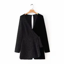 Женский сексуальный бархатный комбинезон с перекрестным v-образным вырезом цвета металлик из кусков, женские шорты, шикарные Клубные вечерние комбинезоны DS3198